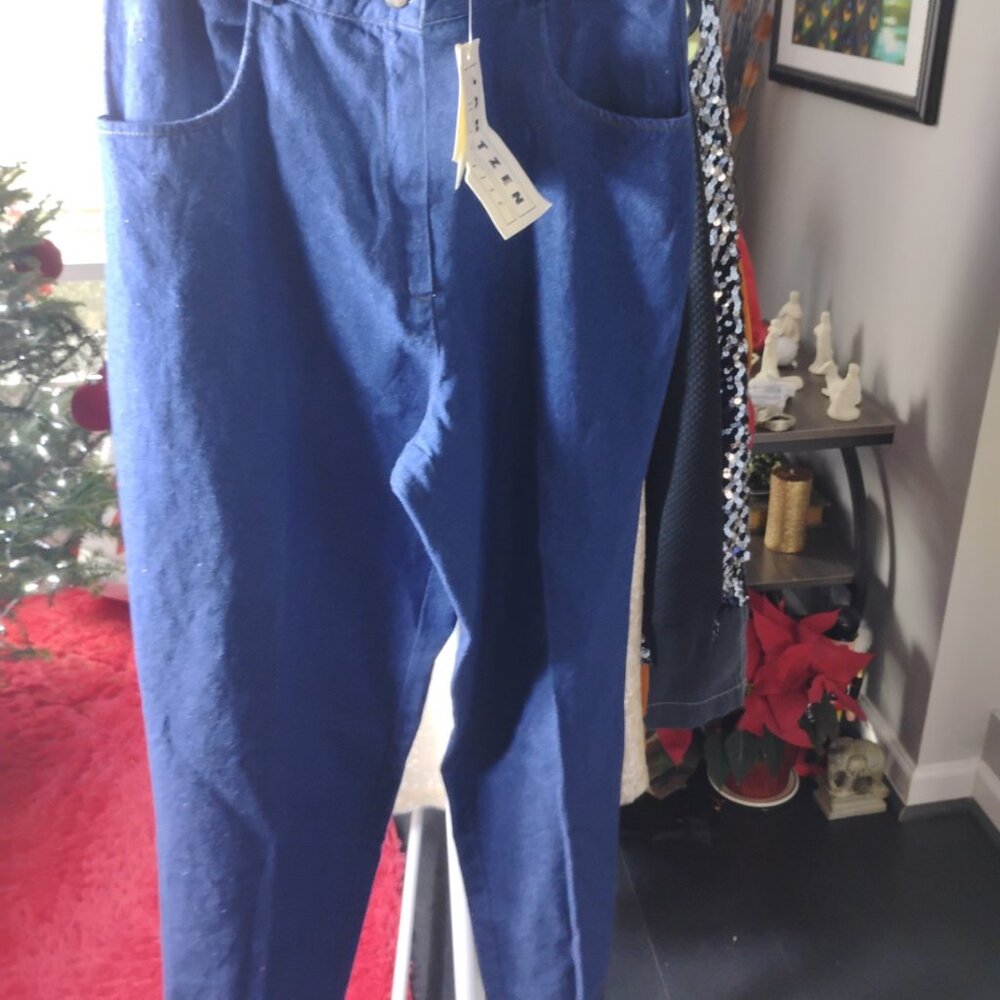 Vintage Jantzen Petite Denim Pants – Size 14P – NWT – High Waist, Tapered Leg
